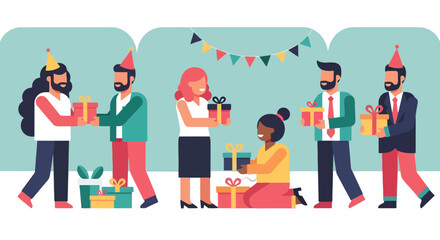 Obraz premium Joyful Group Celebrating With Presents In Vibrant Scene During a Festivity