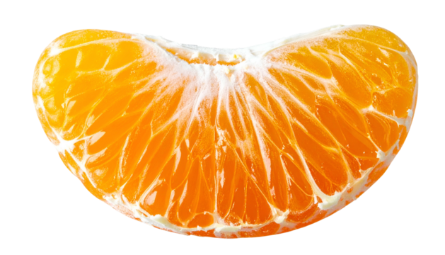 Orange slice. Bright citrus pulp showing segments, isolated