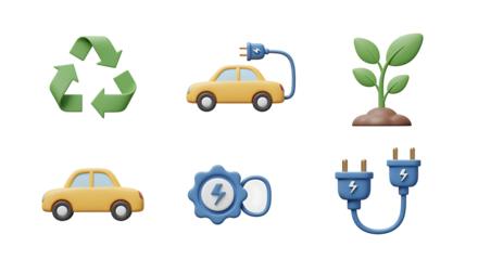 Eco friendly icons for sustainability and electric vehicles