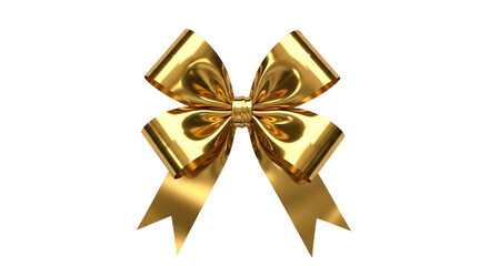 Sale festive golden bow with metallic shine on transparent background  