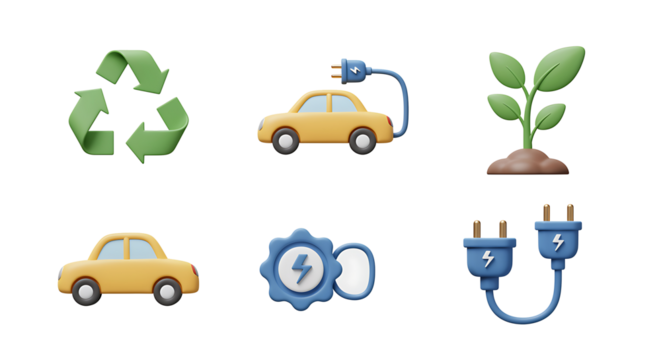 Eco friendly icons for sustainability and electric vehicles