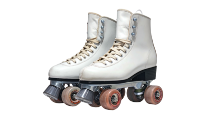 White quad roller skates isolated, laces tied