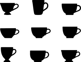 Teacup silhouette, collection of teacup vectors, black vector of teacup