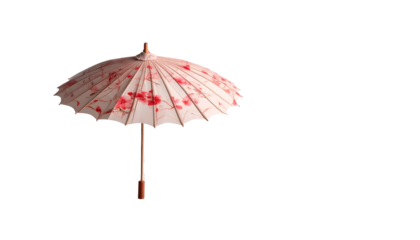 Floral umbrella with light pink canopy, ornate handle