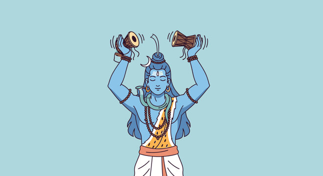 Illustration of a mythological figure displaying ancient musical instruments