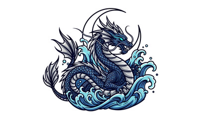 Mystical Dragon of the Deep: A majestic dragon, enveloped in swirling water, with intricate detail and piercing blue eyes, emerges from the ocean depths.