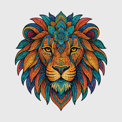 Colorful Lion head mandala arts isolated on white background
