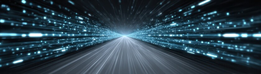 A dynamic, futuristic image depicting lines of light converging towards a bright center, creating a sense of speed and motion.