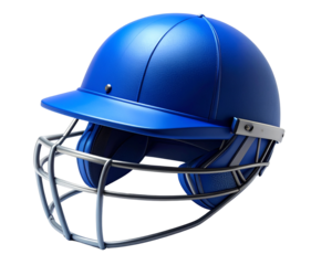 A top-down composition showing a blue cricket helmet with metal grill partially visib