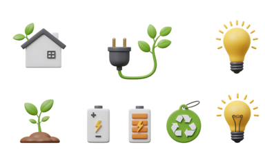 Eco friendly energy and sustainability icons on black background