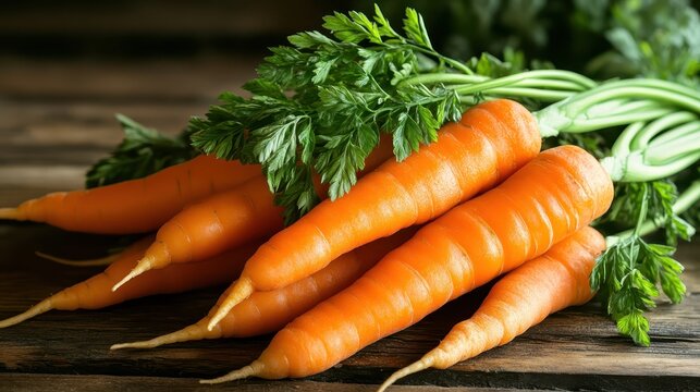 A pile of fresh harvested organic carrots with their leaves