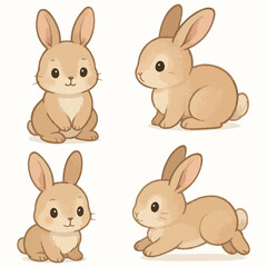 Type of cute bunny collection set isolated on white background
