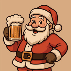 Cartoon santa claus holding drink beer