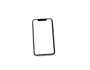 Isolated modern smartphone mock-up with blank white screen template floating on a neutral gray background for UI/UX desi