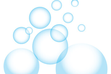 colorful transparent soap bubbles floating in the air, shiny blue spheres with soft light reflections. abstract vector illustration of glossy round shapes and paper like circles.