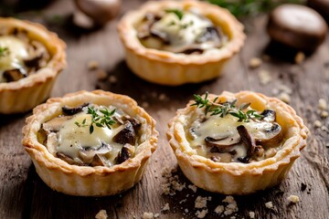 Mushroom tartlets with soft cheese and thyme.