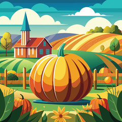 Vibrant Pumpkin Patch in a Scenic Countryside Setting vibrant pumpkin