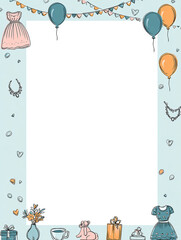 Charming Hand-Drawn Frame with Party and Fashion Accessories in Cute Doodle Style made with generative AI