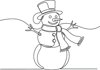 Whimsical snowman illustration in continuous line art style on a white background