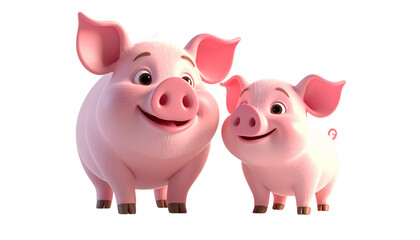 Happy pink pig character isolated on transparent background