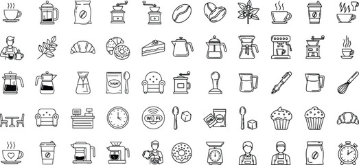 Coffee and barista essentials line icon set