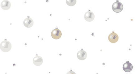 Flat Elegant Winter Holiday Pattern with Delicate Silver and Gold Baubles Scattered on a Clean White Background Design