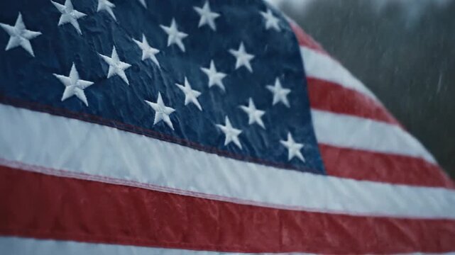 USA Flag Waving in Rain: Patriotic Stars and Stripes in Dynamic Weather