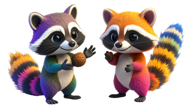 Happy isometric raccoon character isolated on transparent background