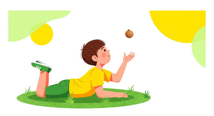 Joyful Youngster Playing Gracefully With Fruit Under a Brightly Shining Sunlight