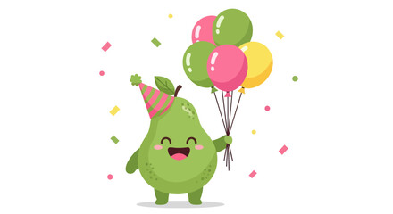Joyous Avocado Celebration With Balloons And Festive Confetti Shower On White Background