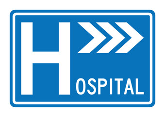 Hospital area road symbol transparent vector. Right pointing direction hospital road sign