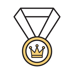 Golden medal with a crown symbol on a ribbon representing achievement victory and excellence Icon