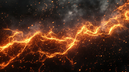 Fototapeta premium Abstract fiery energy background with glowing orange and yellow lines. stunning digital art piece features a dynamic display of fiery energy against a dark backdrop.