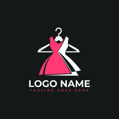 Elegant dresses logo concept for fashion brand with modern minimalist design and pink color for branding, apparel, boutique and retail business