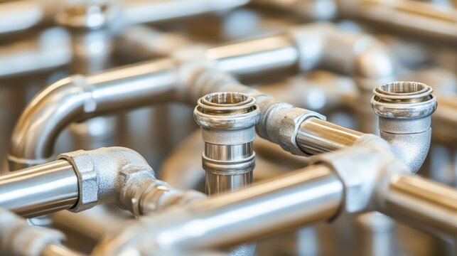 Intricate network of shiny metal pipes and plumbing system