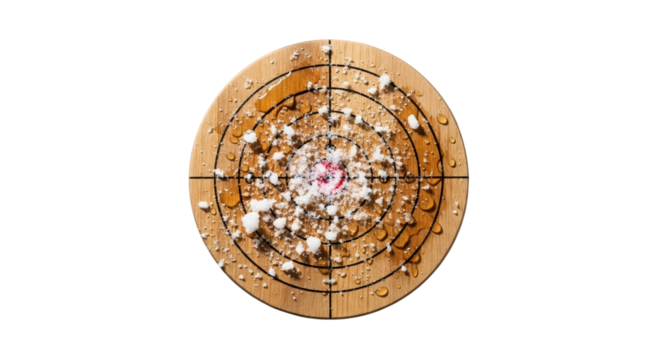Wooden target board with snow mark, close-up, concept of transparent background  