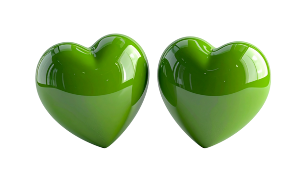  Glossy green love heart isolated on transparent background - Powered by Adobe
