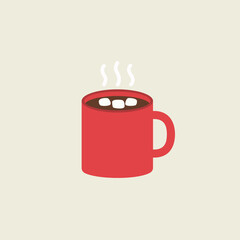 Red Mug of Hot Cocoa with Marshmallows and Steam, Ideal for Cozy Winter Holidays, Festive Beverage Menus, and Seasonal Comfort Graphics.