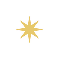 Simple Eight-Pointed Gold Starburst Illustration, Perfect for Christmas Holidays, Celebration Graphics, Celestial Icons, and Decorative Shine Elements.