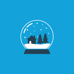 Minimalist Snow Globe Icon with House and Pine Trees, perfect for Winter Holidays, Christmas Greetings, Seasonal Graphics, and Festive Decoration Designs.