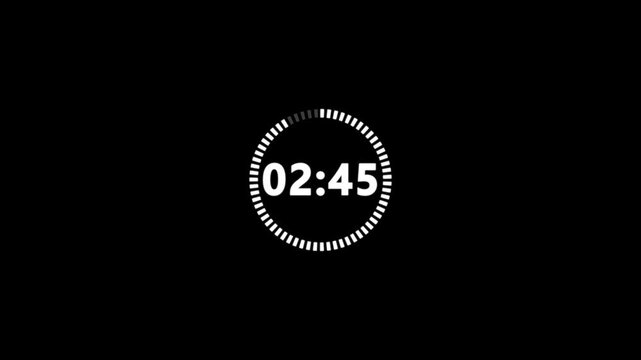 Circle countdown timer animation of 3 minutes on transparent background with alpha channels, 3 minutes circle countdown timer animation, countdown video
