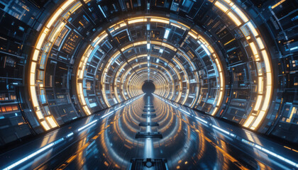 Obraz premium Scifi tunnel with glowing lights and a sense of depth and technological advancement