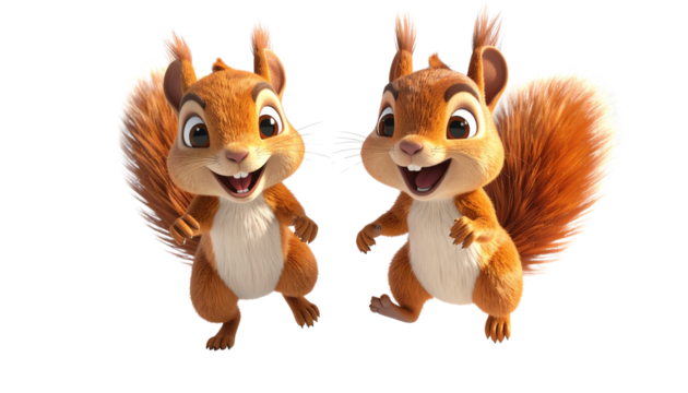  Cute 3D cartoon squirrel isolated on transparent background