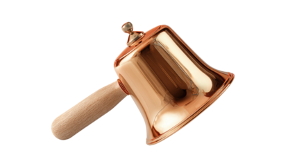 A traditional metallic cowbell used for livestock and musical rhythm instrument showcasing rustic charm on white background