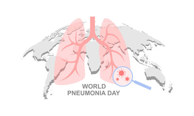 lungs with world map background, world pneumonia day concept, vector illustration isolated on white background.
