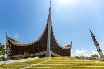 Panoramic view of  the Grand Mosque of West Sumatra, Mosque with Minangkabau Architecture in Padang, Sumatra Indonesia