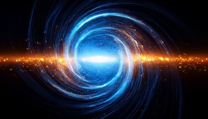 energetic clash of blue and orange light particles with abstract circular glow effect