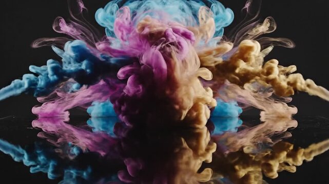 Colorful Smoke Explosion: Abstract Fluid Motion and Reflection