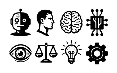 Artificial intelligence icons collection: technological symbols in black silhouette style