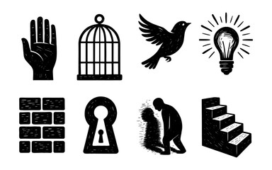 Fototapeta premium Vintage black and white freedom and creativity icons collection